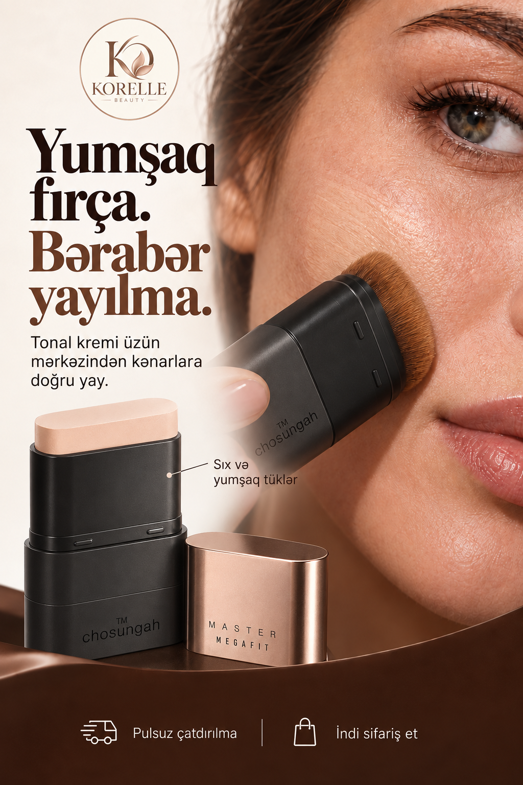 Korelle Fırçalı Stik Tonal Krem — Yumşaq fırça